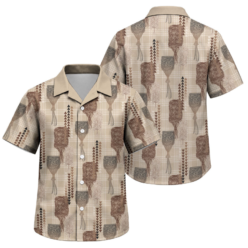 Aloha Hawaii Vintage Kahili Pa'a Lima Family Matching Off Shoulder Short Dress and Hawaiian Shirt Palaka Print Cozy Beige
