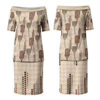 Aloha Hawaii Vintage Kahili Pa'a Lima Family Matching Puletasi and Hawaiian Shirt Palaka Print Cozy Beige