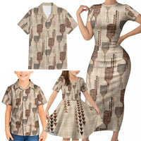 Aloha Hawaii Vintage Kahili Pa'a Lima Family Matching Short Sleeve Bodycon Dress and Hawaiian Shirt Palaka Print Cozy Beige