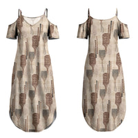 Aloha Hawaii Vintage Kahili Pa'a Lima Family Matching Summer Maxi Dress and Hawaiian Shirt Palaka Print Cozy Beige