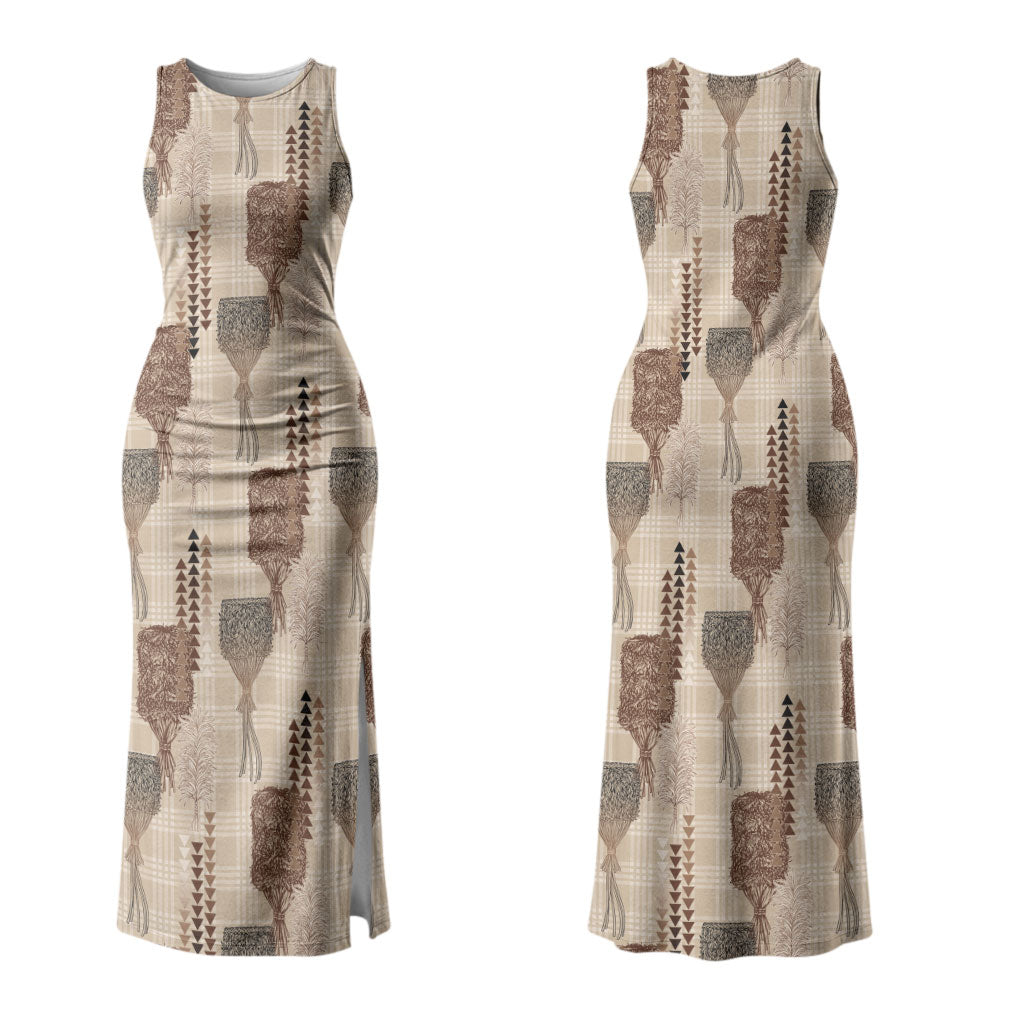 Aloha Hawaii Vintage Kahili Pa'a Lima Family Matching Tank Maxi Dress and Hawaiian Shirt Palaka Print Cozy Beige
