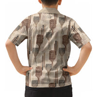 Aloha Hawaii Vintage Kahili Pa'a Lima Hawaiian Shirt Palaka Print Cozy Beige