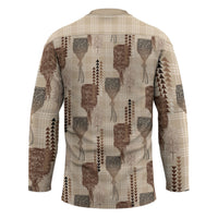 Aloha Hawaii Vintage Kahili Pa'a Lima Hockey Jersey Palaka Print Cozy Beige