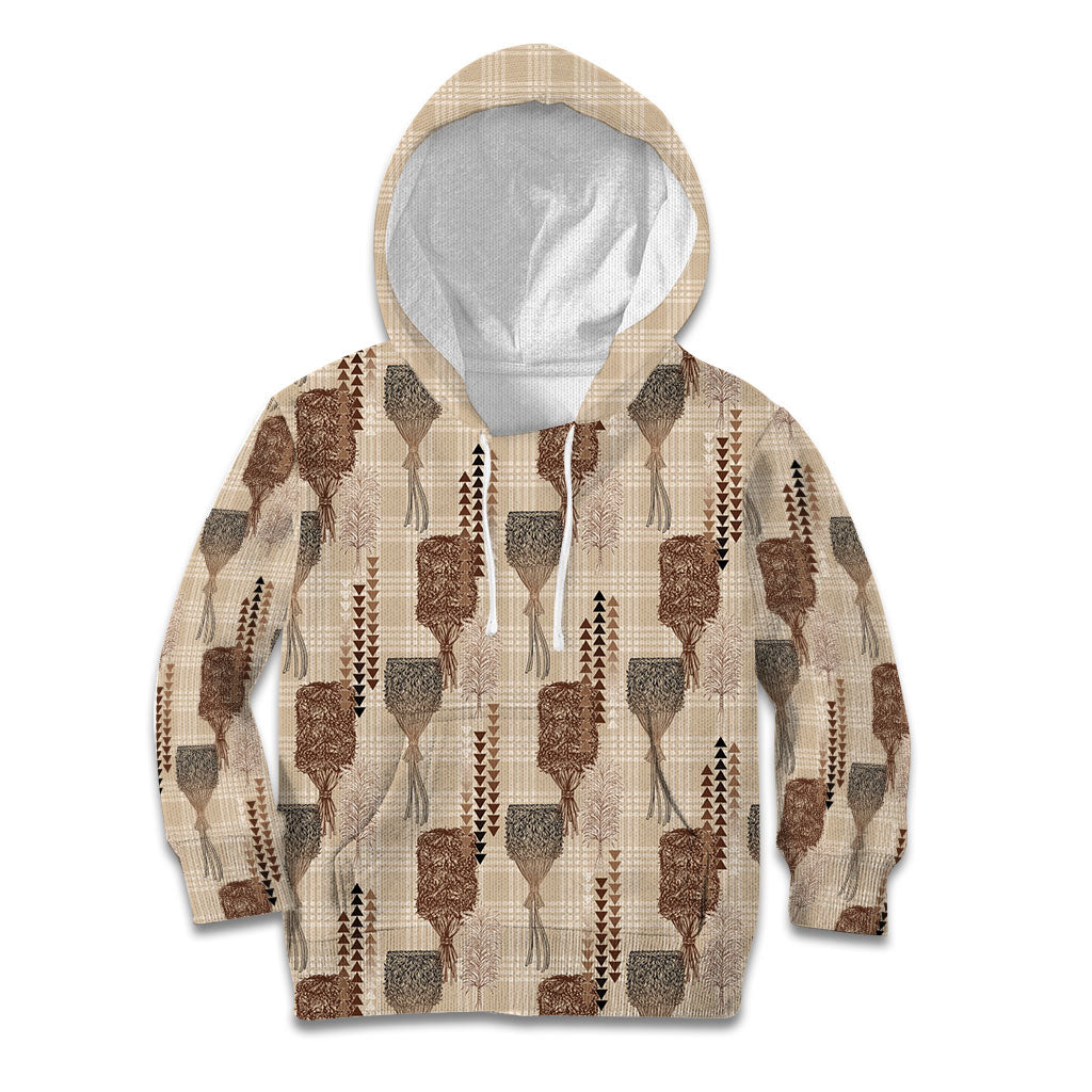 Aloha Hawaii Vintage Kahili Pa'a Lima Kid Hoodie Palaka Print Cozy Beige