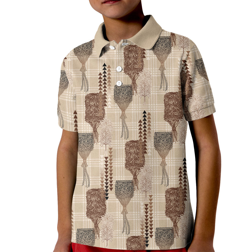 Aloha Hawaii Vintage Kahili Pa'a Lima Kid Polo Shirt Palaka Print Cozy Beige
