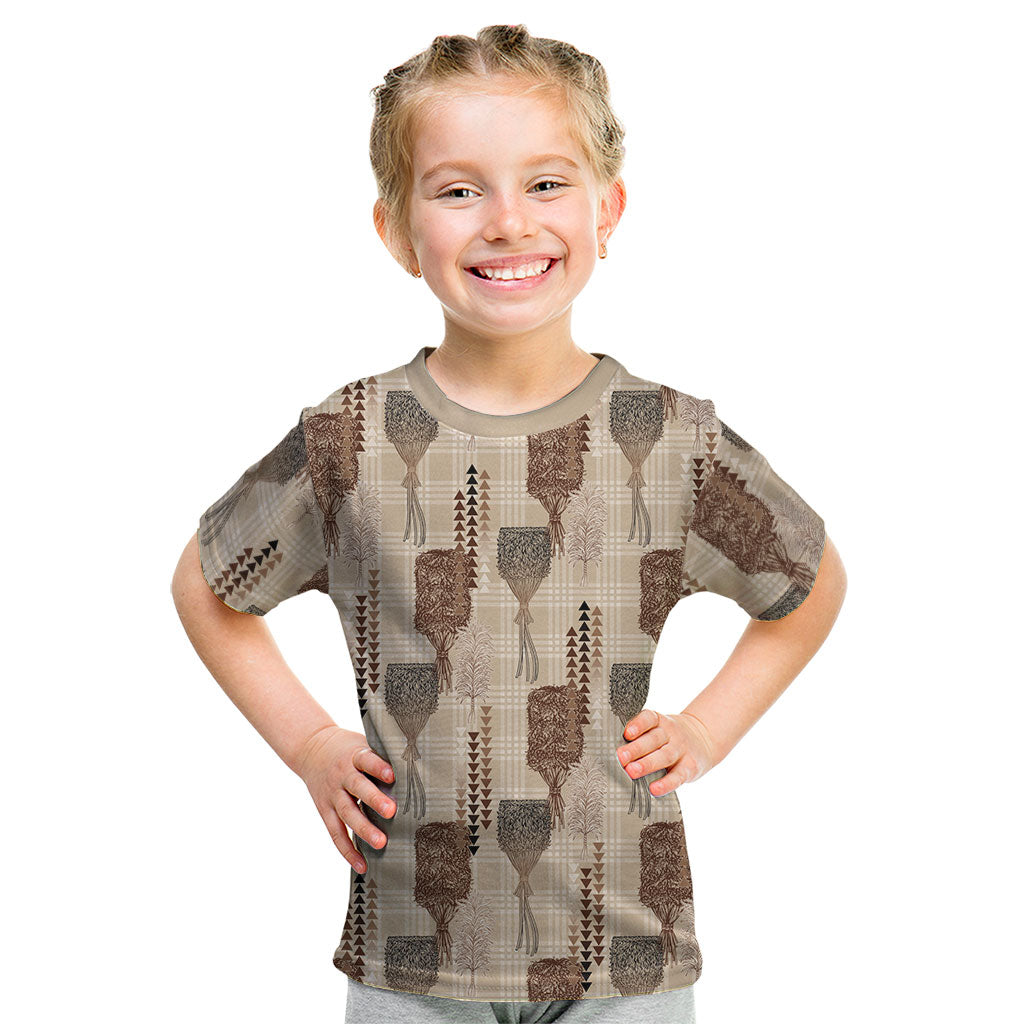 Aloha Hawaii Vintage Kahili Pa'a Lima Kid T Shirt Palaka Print Cozy Beige