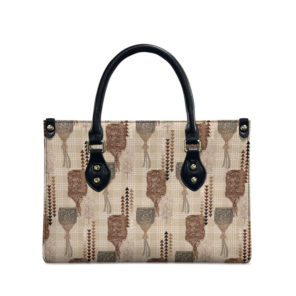 Aloha Hawaii Vintage Kahili Pa'a Lima Leather Bag Palaka Print Cozy Beige