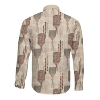 Aloha Hawaii Vintage Kahili Pa'a Lima Long Sleeve Button Shirt Palaka Print Cozy Beige