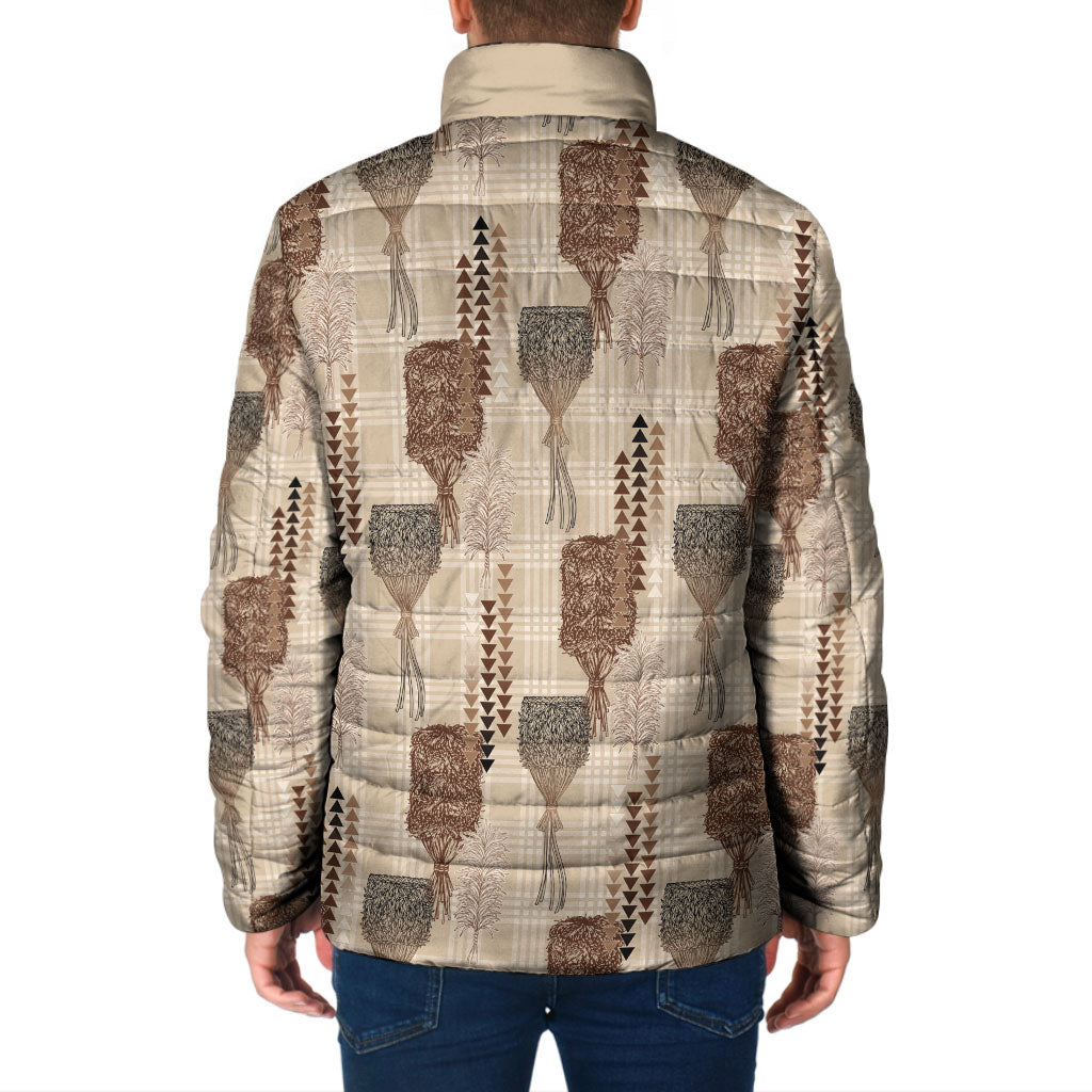 Aloha Hawaii Vintage Kahili Pa'a Lima Padded Jacket Palaka Print Cozy Beige