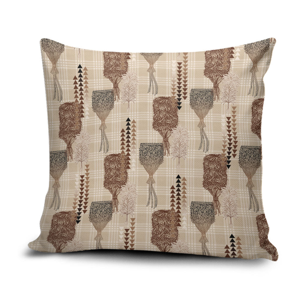 Aloha Hawaii Vintage Kahili Pa'a Lima Pillow Cover Palaka Print Cozy Beige LT7 Beige - Polynesian Pride