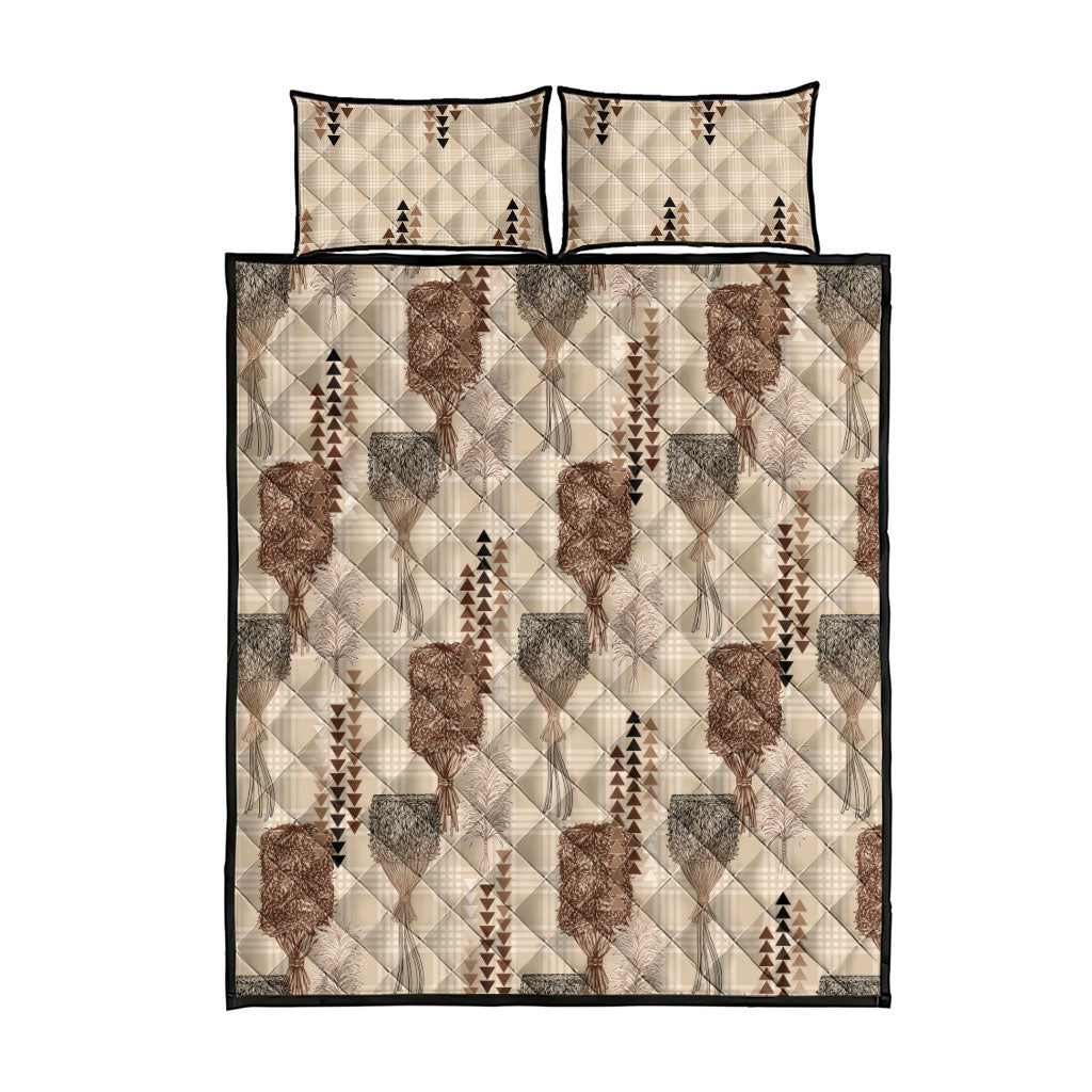 Aloha Hawaii Vintage Kahili Pa'a Lima Quilt Bed Set Palaka Print Cozy Beige