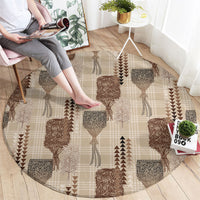 Aloha Hawaii Vintage Kahili Pa'a Lima Round Carpet Palaka Print Cozy Beige