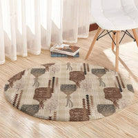Aloha Hawaii Vintage Kahili Pa'a Lima Round Carpet Palaka Print Cozy Beige