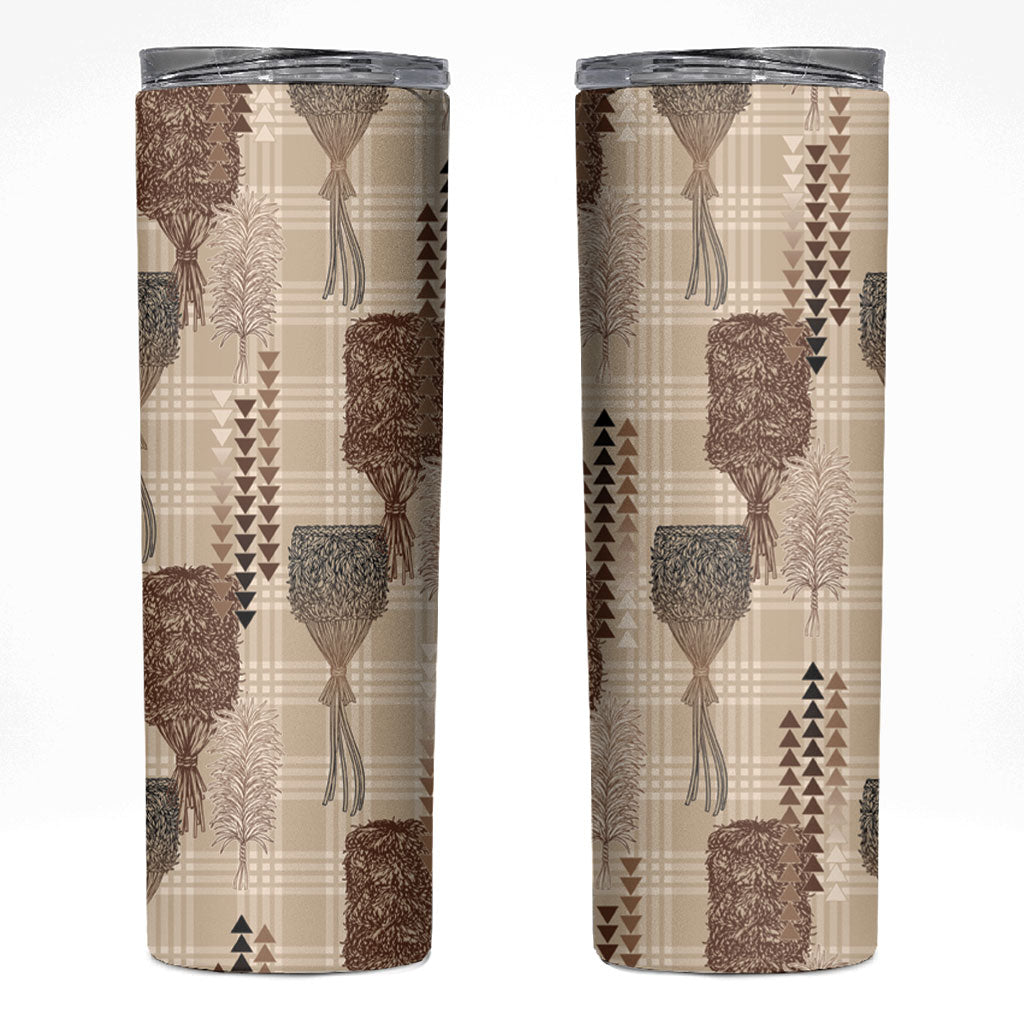 Aloha Hawaii Vintage Kahili Pa'a Lima Skinny Tumbler Palaka Print Cozy Beige