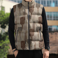 Aloha Hawaii Vintage Kahili Pa'a Lima Sleeveless Puffer Jacket Palaka Print Cozy Beige