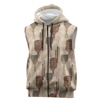 Aloha Hawaii Vintage Kahili Pa'a Lima Sleeveless Zip Hoodie Palaka Print Cozy Beige