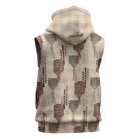 Aloha Hawaii Vintage Kahili Pa'a Lima Sleeveless Zip Hoodie Palaka Print Cozy Beige