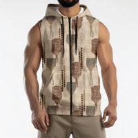 Aloha Hawaii Vintage Kahili Pa'a Lima Sleeveless Zip Hoodie Palaka Print Cozy Beige
