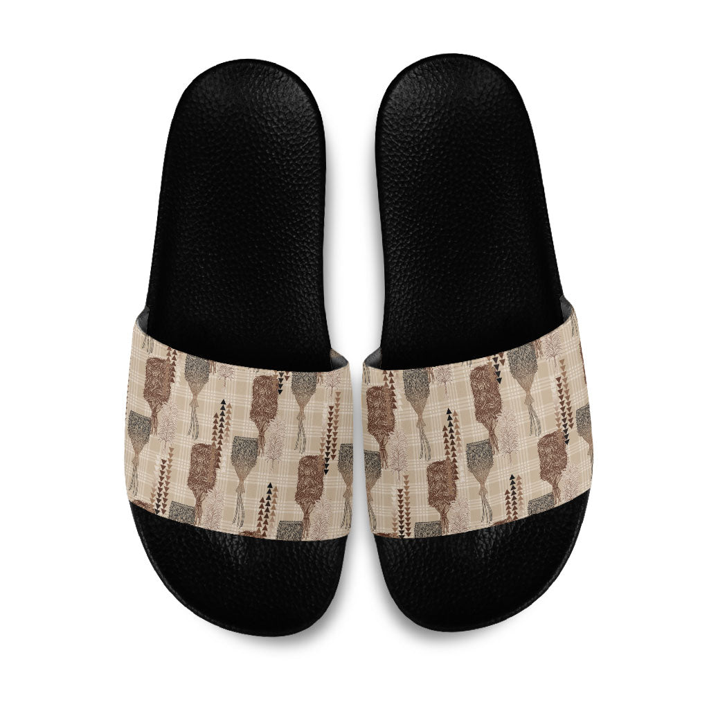 Aloha Hawaii Vintage Kahili Pa'a Lima Slide Sandals Palaka Print Cozy Beige