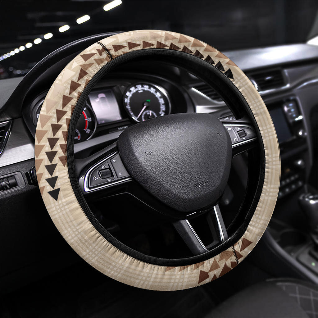Aloha Hawaii Vintage Kahili Pa'a Lima Steering Wheel Cover Palaka Print Cozy Beige