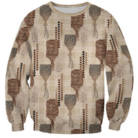 Aloha Hawaii Vintage Kahili Pa'a Lima Sweatshirt Palaka Print Cozy Beige