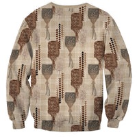 Aloha Hawaii Vintage Kahili Pa'a Lima Sweatshirt Palaka Print Cozy Beige