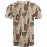 Aloha Hawaii Vintage Kahili Pa'a Lima T Shirt Palaka Print Cozy Beige
