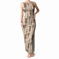 Aloha Hawaii Vintage Kahili Pa'a Lima Tank Maxi Dress Palaka Print Cozy Beige