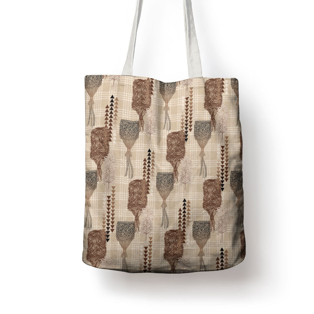 Aloha Hawaii Vintage Kahili Pa'a Lima Tote Bag Palaka Print Cozy Beige