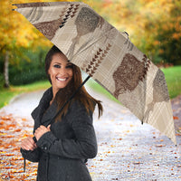 Aloha Hawaii Vintage Kahili Pa'a Lima Umbrella Palaka Print Cozy Beige