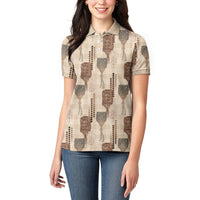 Aloha Hawaii Vintage Kahili Pa'a Lima Women Polo Shirt Palaka Print Cozy Beige
