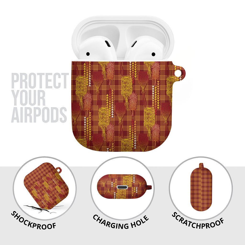 Aloha Hawaii Vintage Kahili Pa'a Lima AirPods Case Palaka Print Hilo Royal Red-Yellow
