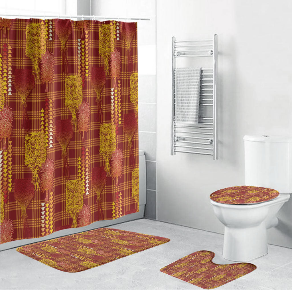 Aloha Hawaii Vintage Kahili Pa'a Lima Bathroom Set Palaka Print Hilo Royal Red-Yellow