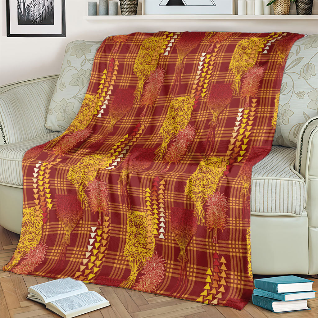 Aloha Hawaii Vintage Kahili Pa'a Lima Blanket Palaka Print Hilo Royal Red-Yellow