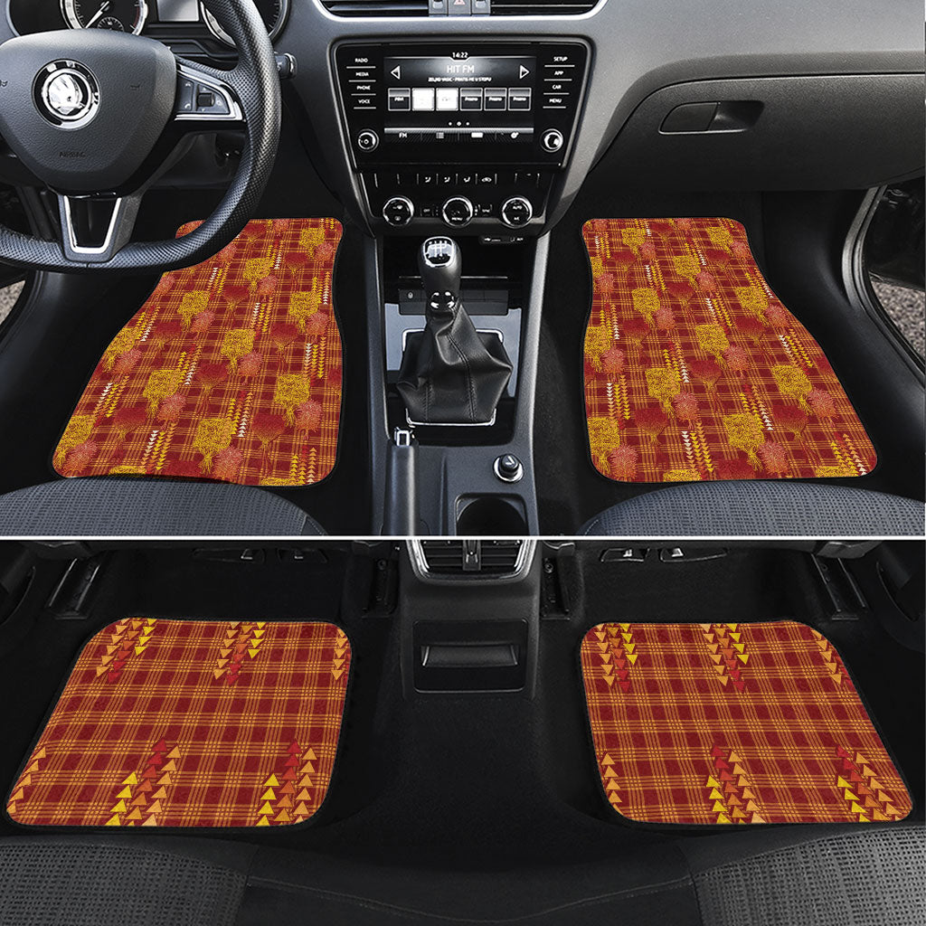 Aloha Hawaii Vintage Kahili Pa'a Lima Car Mats Palaka Print Hilo Royal Red-Yellow