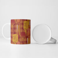 Aloha Hawaii Vintage Kahili Pa'a Lima Ceramic Mug Palaka Print Hilo Royal Red-Yellow