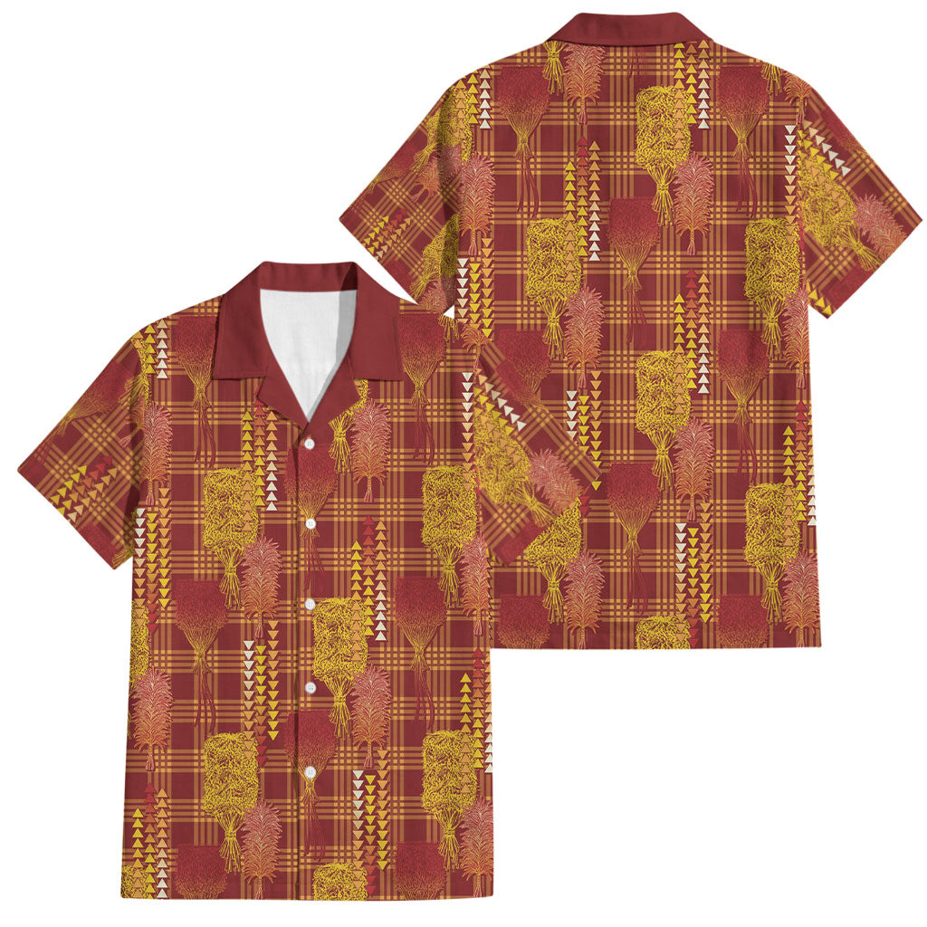 Aloha Hawaii Vintage Kahili Pa'a Lima Family Matching Tank Maxi Dress and Hawaiian Shirt Palaka Print Hilo Royal Red-Yellow