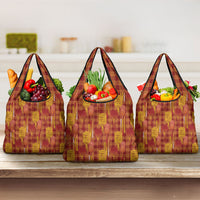 Aloha Hawaii Vintage Kahili Pa'a Lima Grocery Bag Palaka Print Hilo Royal Red-Yellow