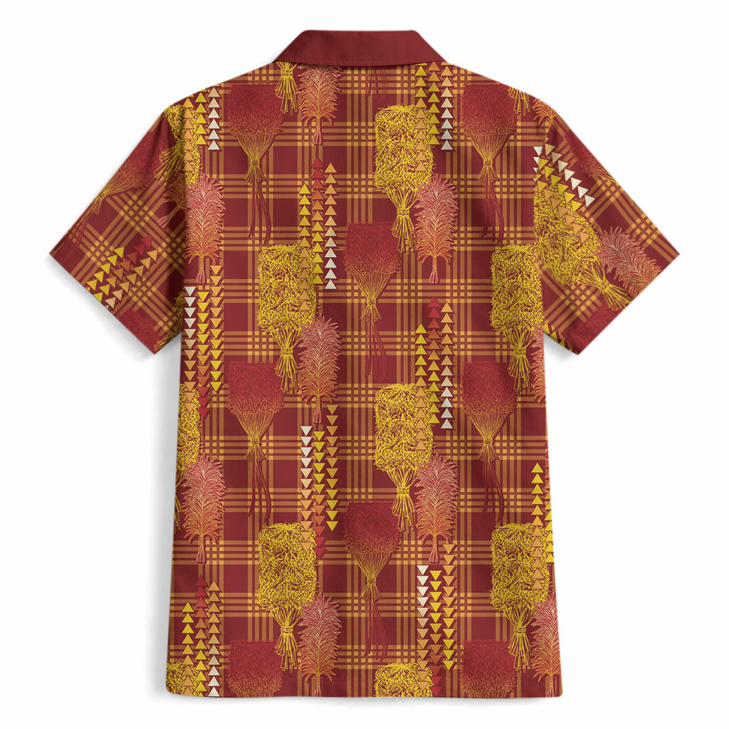 Aloha Hawaii Vintage Kahili Pa'a Lima Hawaiian Shirt Palaka Print Hilo Royal Red-Yellow
