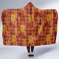 Aloha Hawaii Vintage Kahili Pa'a Lima Hooded Blanket Palaka Print Hilo Royal Red-Yellow