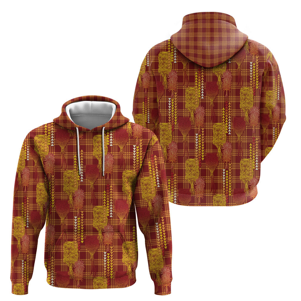 Aloha Hawaii Vintage Kahili Pa'a Lima Hoodie Palaka Print Hilo Royal Red-Yellow