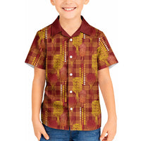 Aloha Hawaii Vintage Kahili Pa'a Lima Kid Hawaiian Shirt Palaka Print Hilo Royal Red-Yellow
