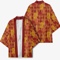 Aloha Hawaii Vintage Kahili Pa'a Lima Kimono Palaka Print Hilo Royal Red-Yellow