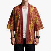 Aloha Hawaii Vintage Kahili Pa'a Lima Kimono Palaka Print Hilo Royal Red-Yellow