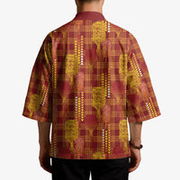 Aloha Hawaii Vintage Kahili Pa'a Lima Kimono Palaka Print Hilo Royal Red-Yellow