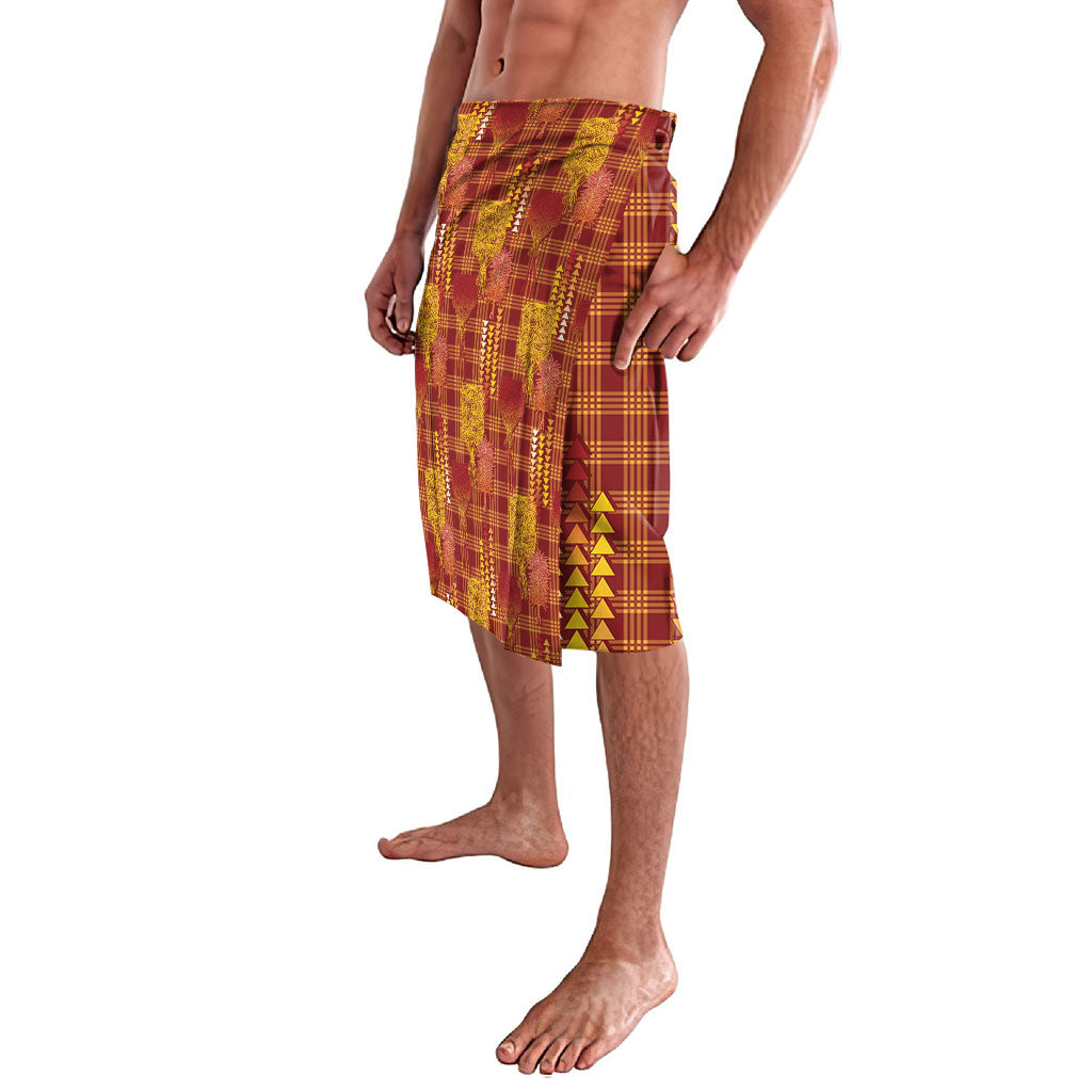 Aloha Hawaii Vintage Kahili Pa'a Lima Lavalava Palaka Print Hilo Royal Red-Yellow