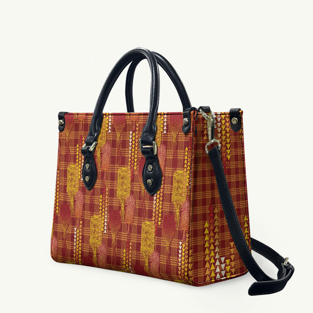 Aloha Hawaii Vintage Kahili Pa'a Lima Leather Bag Palaka Print Hilo Royal Red-Yellow LT7 Red - Polynesian Pride