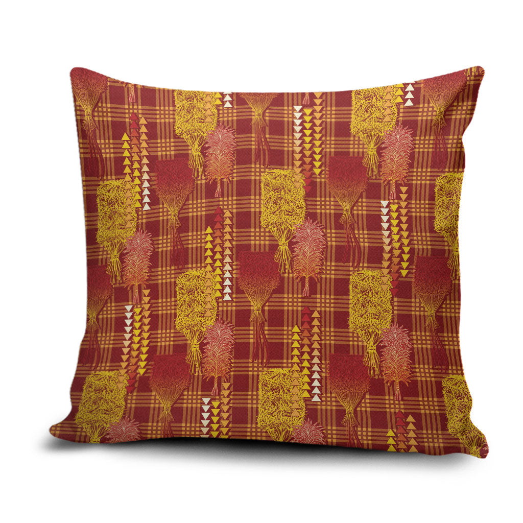 Aloha Hawaii Vintage Kahili Pa'a Lima Pillow Cover Palaka Print Hilo Royal Red-Yellow LT7 Red - Polynesian Pride