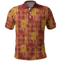 Aloha Hawaii Vintage Kahili Pa'a Lima Polo Shirt Palaka Print Hilo Royal Red-Yellow