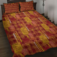 Aloha Hawaii Vintage Kahili Pa'a Lima Quilt Bed Set Palaka Print Hilo Royal Red-Yellow